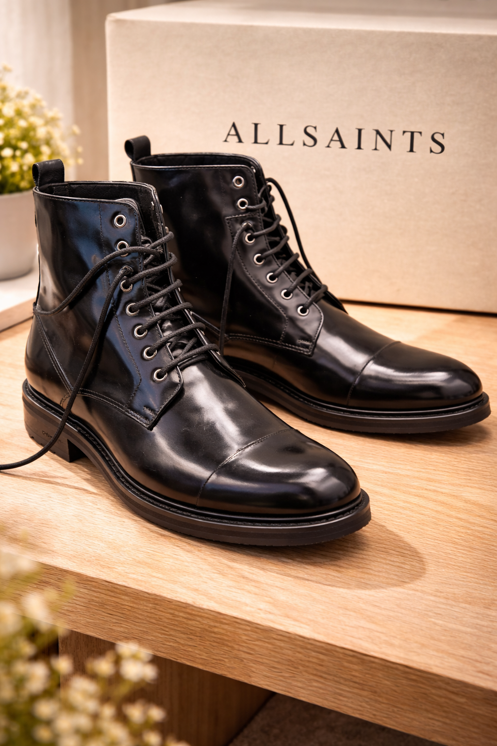 AllSaints Britt Stiefel Herren – Leder Schwarz Schnürboots Gr. 41